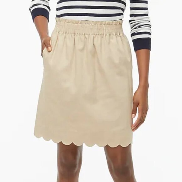 J. Crew Dresses & Skirts - J. Crew khaki tan scalloped hem linen paperbag waist skirt - size 8